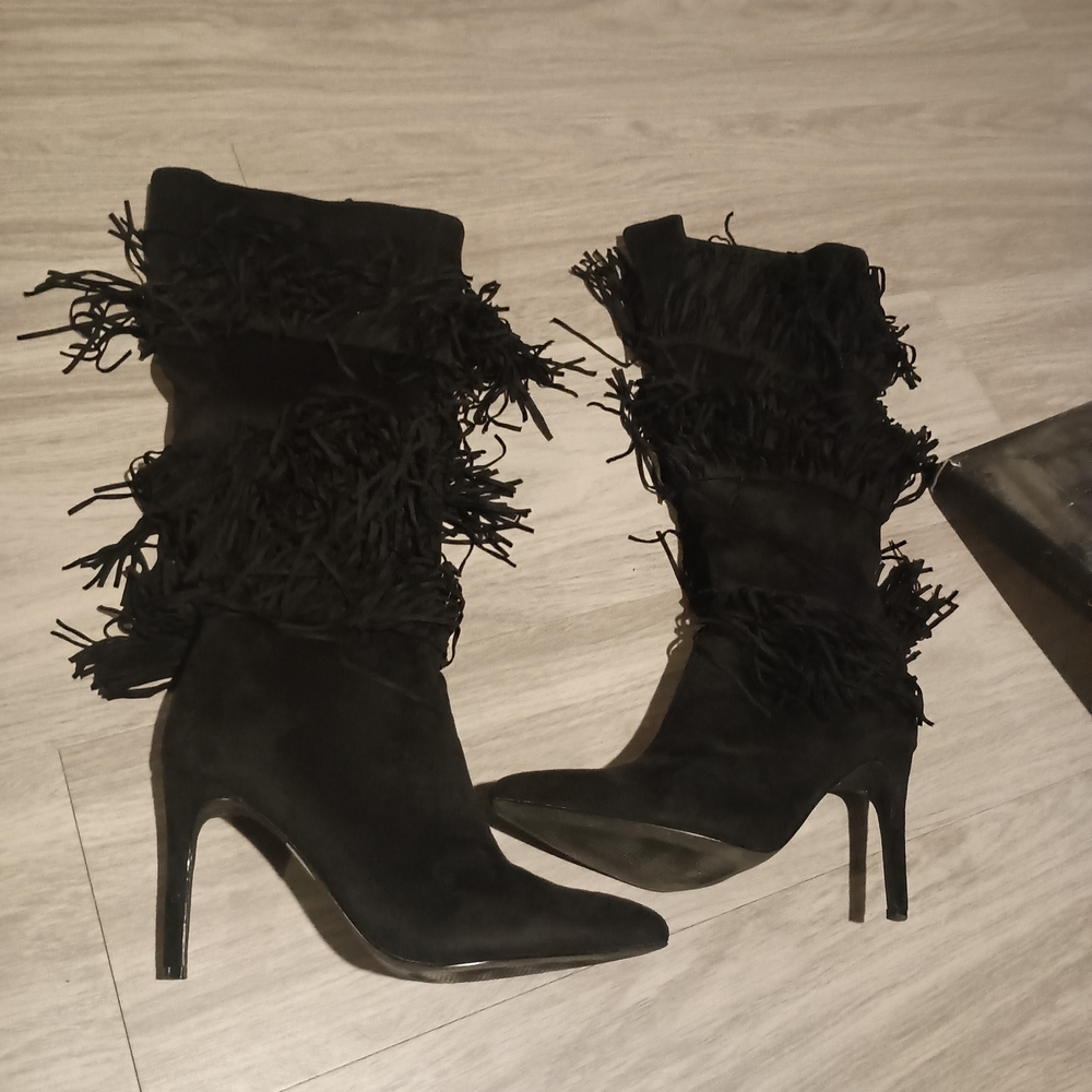Lulu's Black Fringe Knee-High Boots - Picture 2 of 14